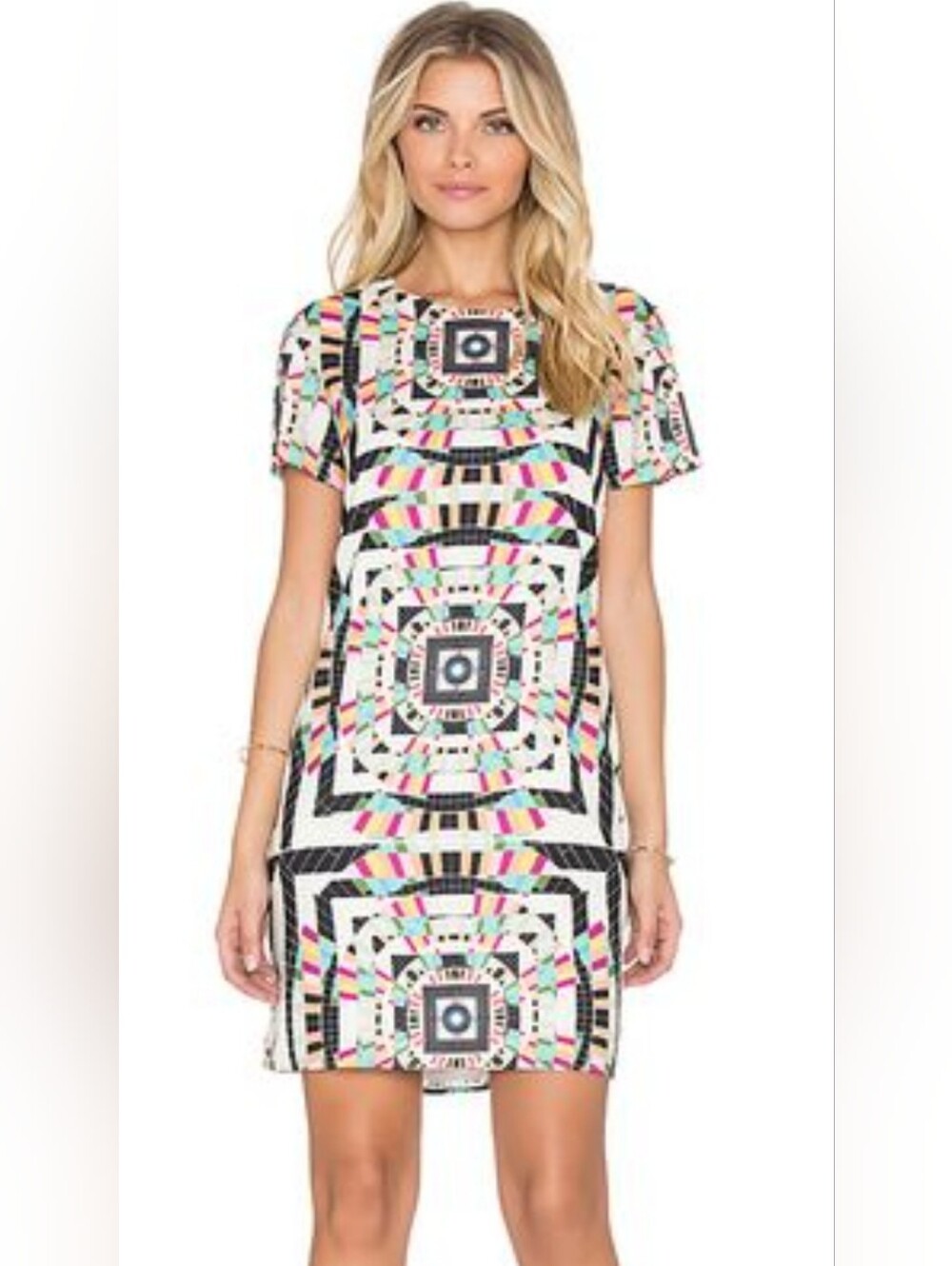 Mara Hoffman Kaleidoscope Shift Dress, Size Large, Mini Dress, Geometric Pattern